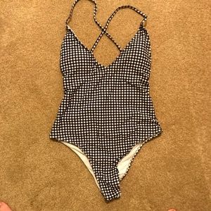 Gingham Tie Back Ruched One Piece Swimsuit
